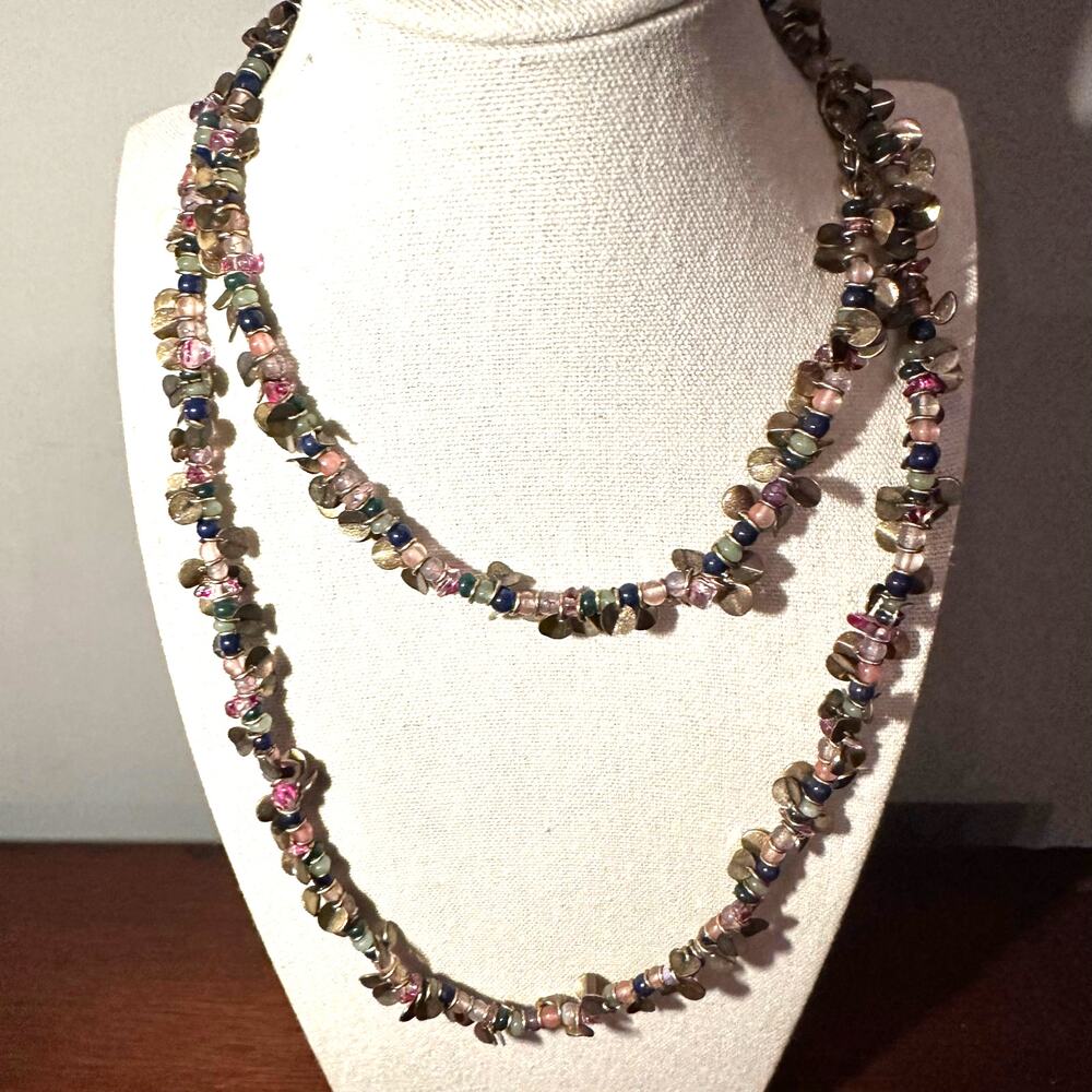 Loft Brass Necklace Long Metal Leaf Beaded Fashion Business Casual Chain